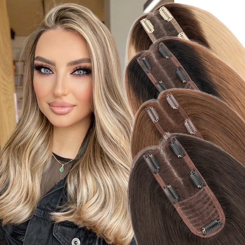 Handmade Silk Base Mono Cap Virgin Human Hair Topper Hairpiece Wigs Remy Toupees
