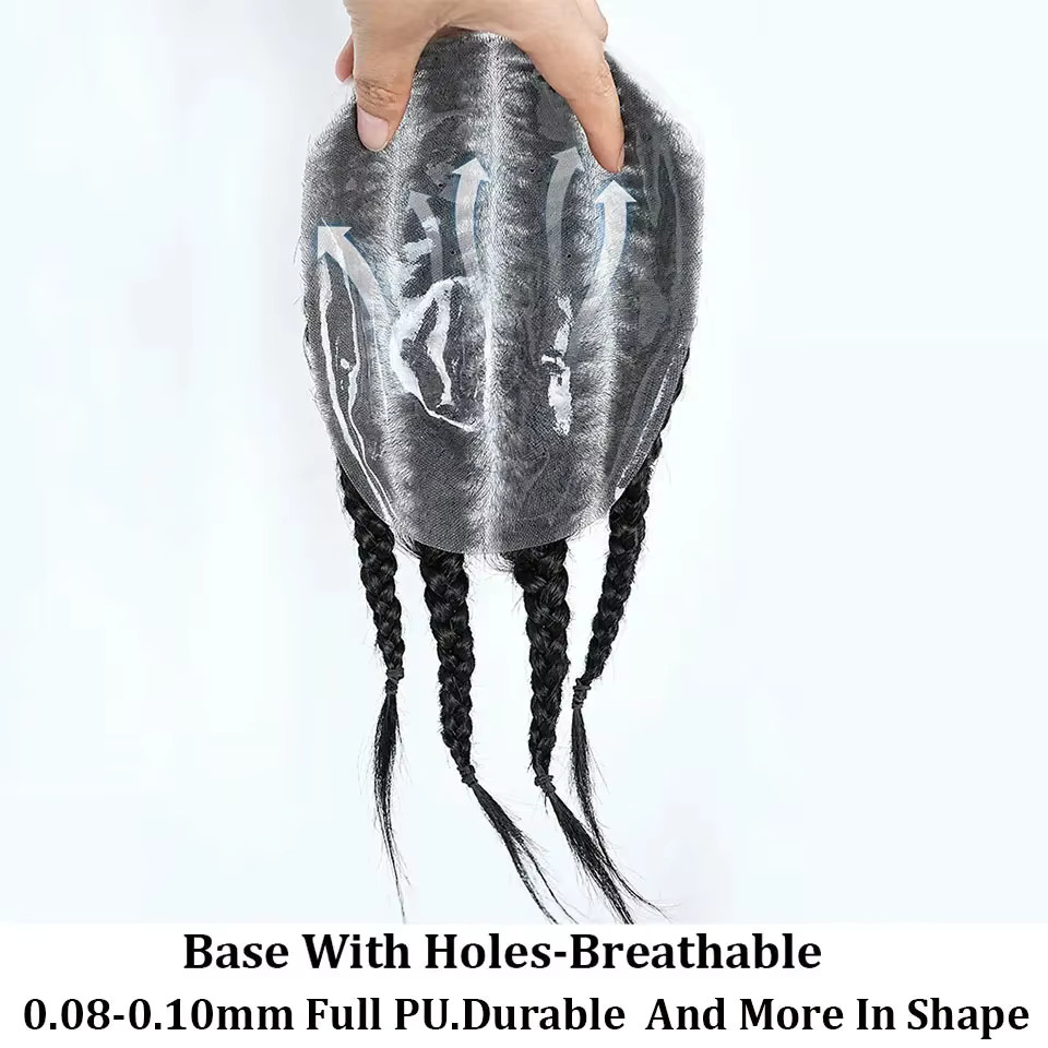Cornrow Box Braided Human Hair Man Toupee Full Pu Skin Male Toupee For Men Wigs