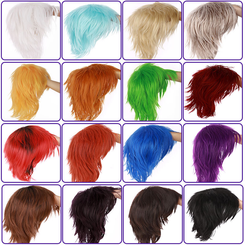 Mens Full Head Wigs Short Anime Cosplay Christmas Party Layered For Women Unisex