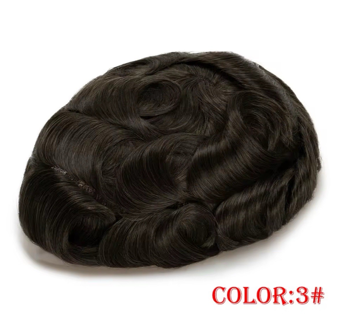 Men’s Human Hair Toupee Hairpiece Lace Base Adhesive Tape-In Wavy 5x7in