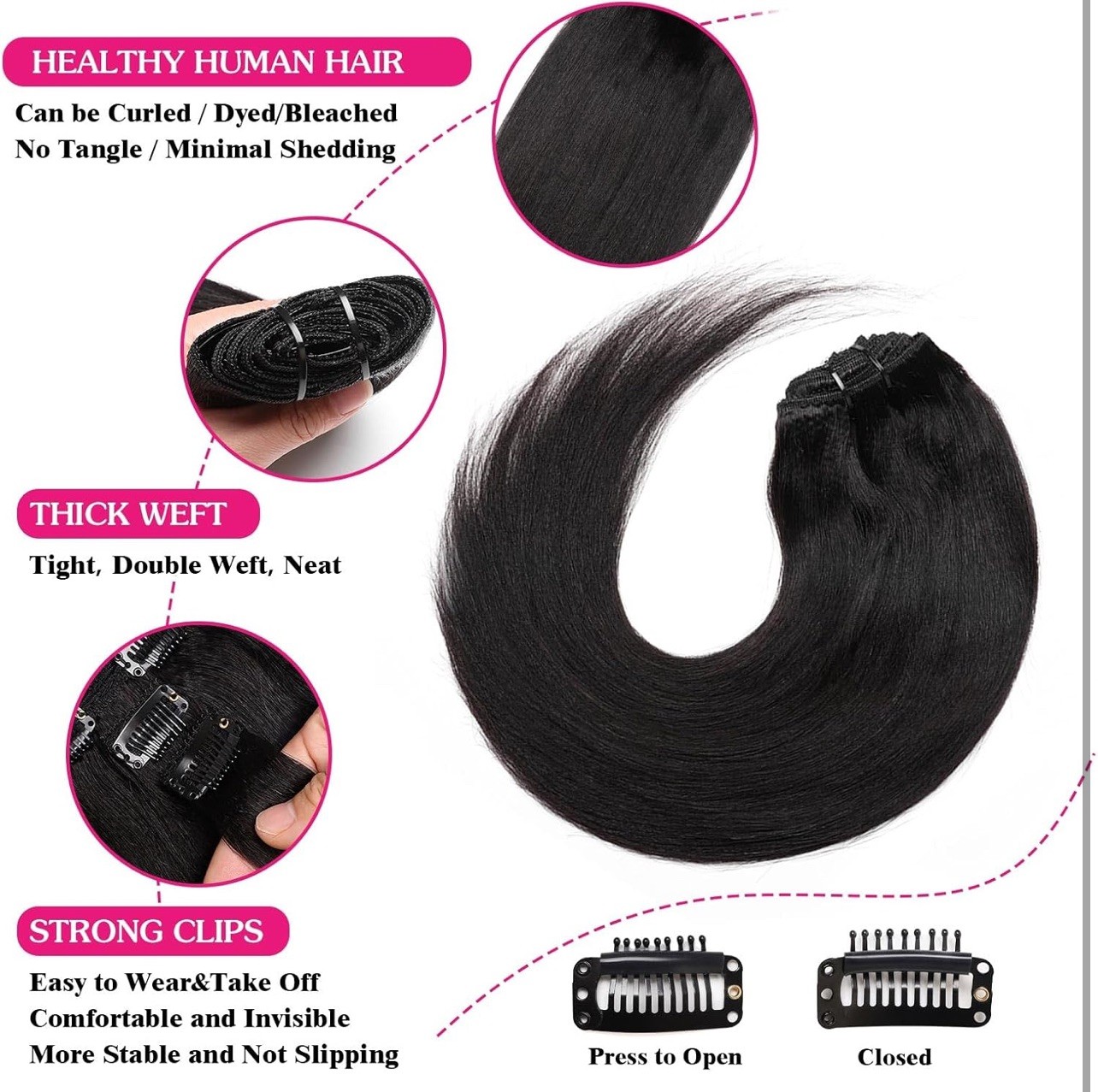 CZAAKX 20 inch Real Human Hair Clip in Hair Extensions, 120g
