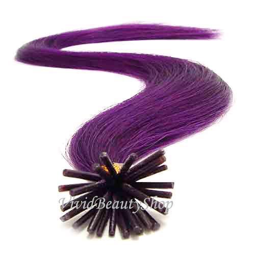 100 Purple Pre Bonded I Stick Glue Tip Bead Links Remy Human Hair Extensions 22″