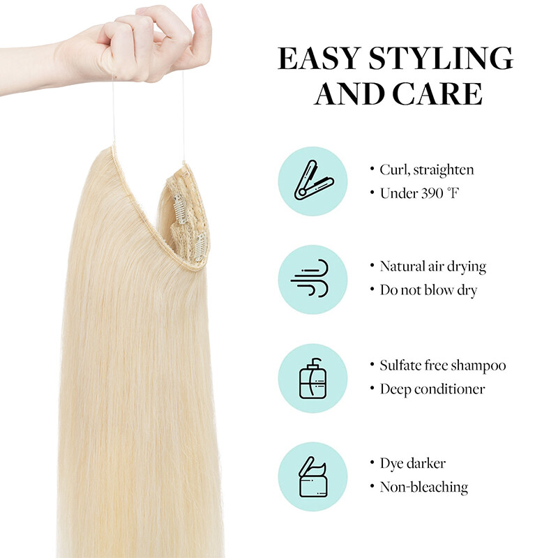 Invisible One Piece Headband Wire Clip In Human Remy Hair Extensions Secret Ring