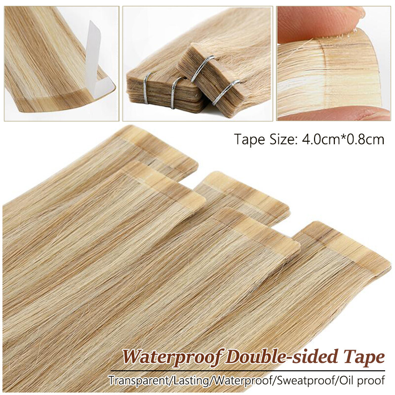 Tape In Russian Remy 100% Human Hair Extensions Skin Weft Thick Full Head 22″24″