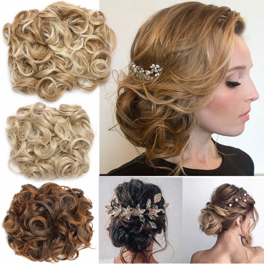 100% REAL THICK Curly Chignon Comb Messy Bun Updo Clip in Hair Piece Extension H