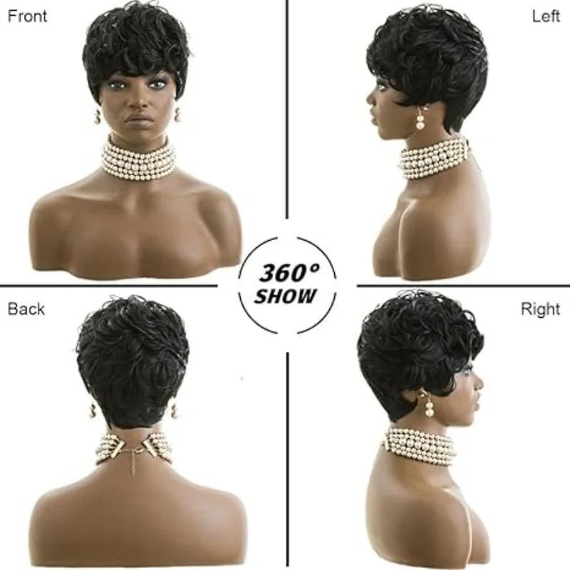 Fake Hair Natural Wavy Black Elf Short Curly Wig Synthetic Wig For Black Women