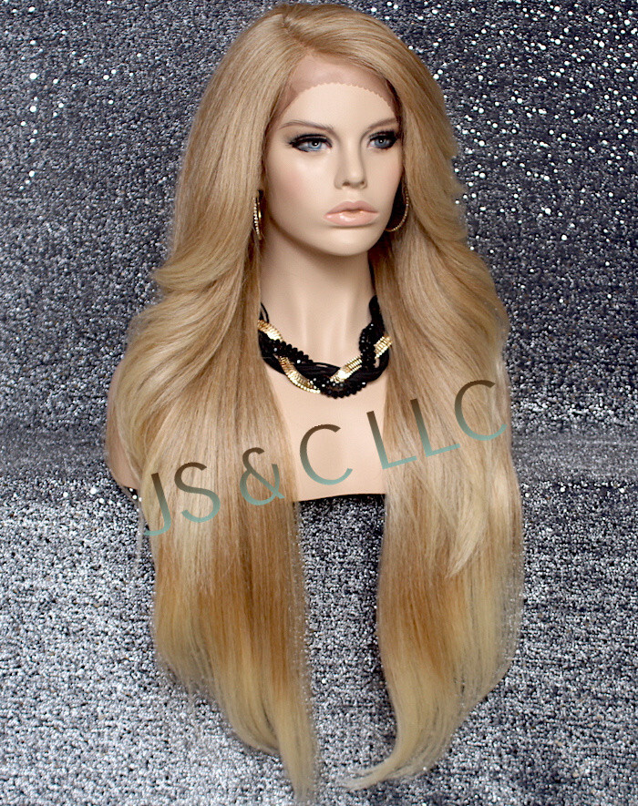 Extra LongHuman Hair blend Heat OK Full Lace Front Wig Blonde mix WBPC 27/613