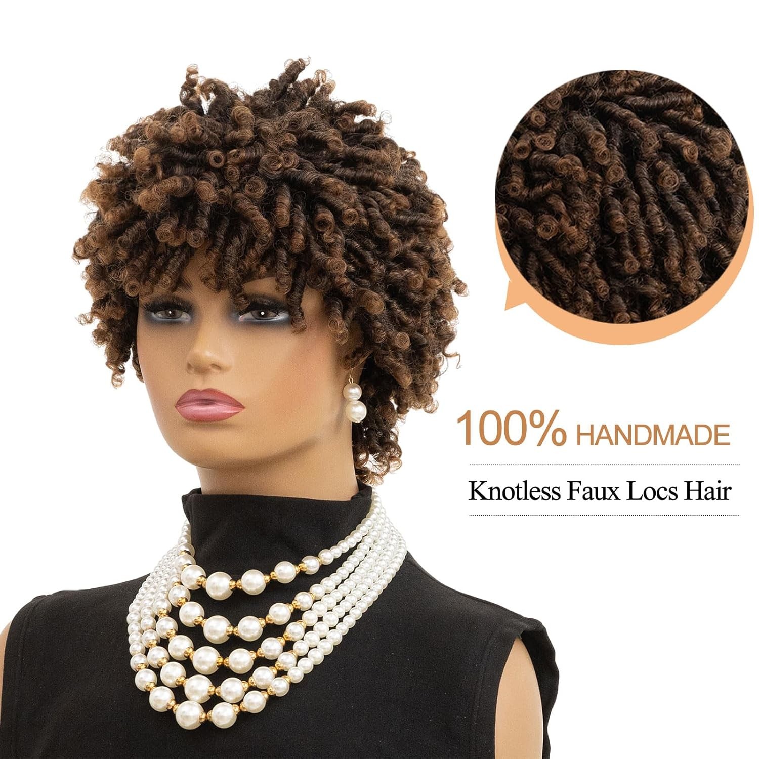 Faux Locs Hair Short Dreadlock Wig Black Afro Curly Kinky Twist Braided Wigs