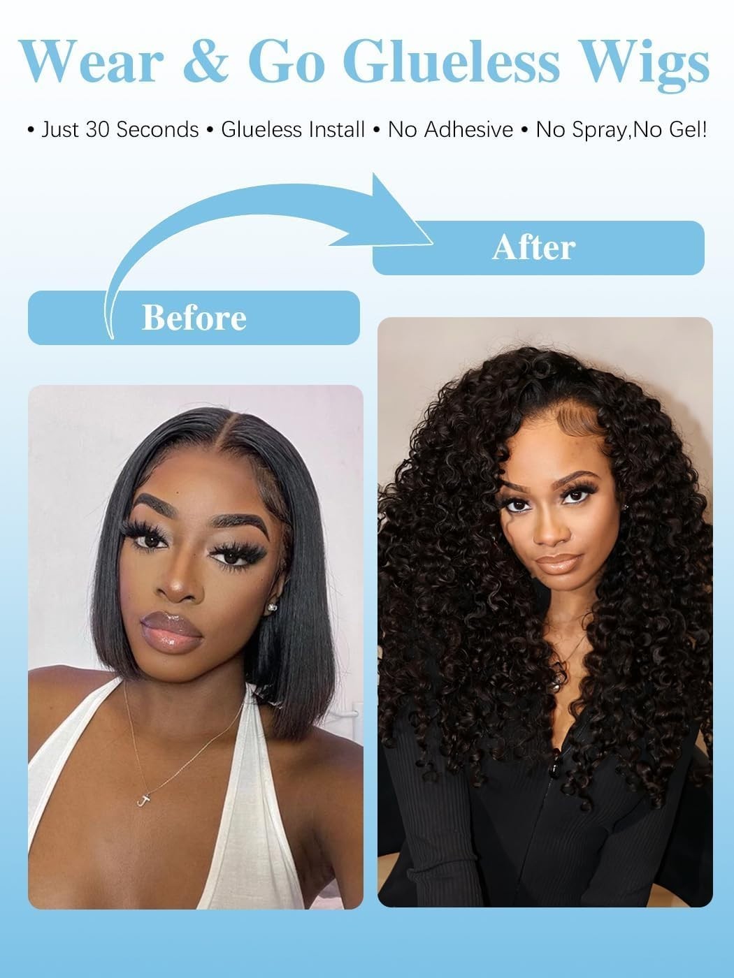 30″ Curly Human Hair Half Wig – 3-in-1 Glueless Drawstring Headband for Black Wo