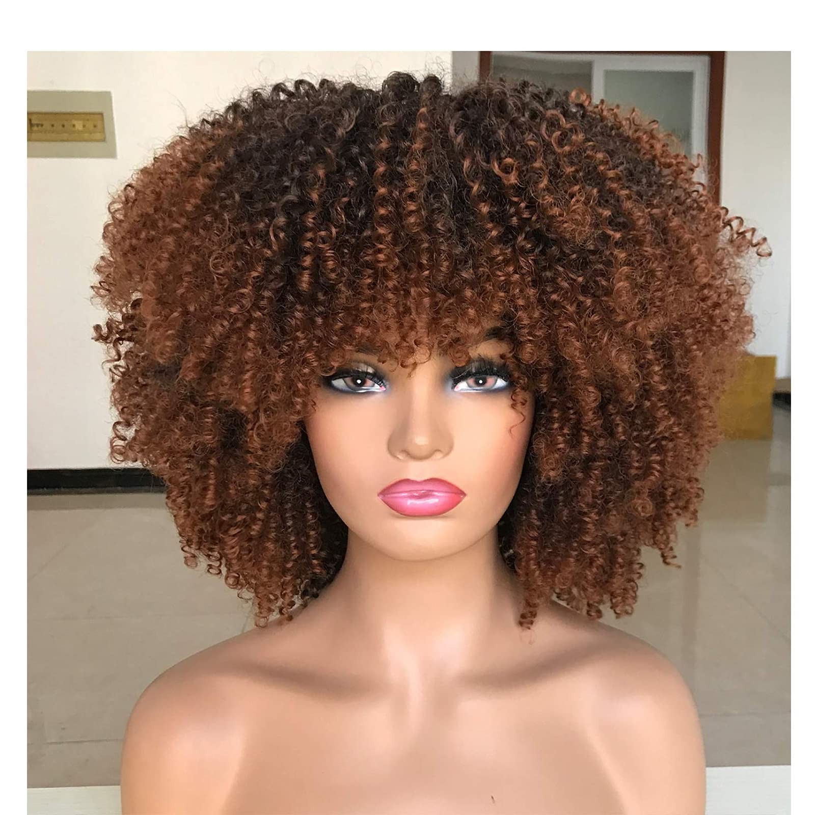 Curly Afro Wig 14inch Blonde Synthetic 280g Cap Size 22.5in – Short Kinky Curly