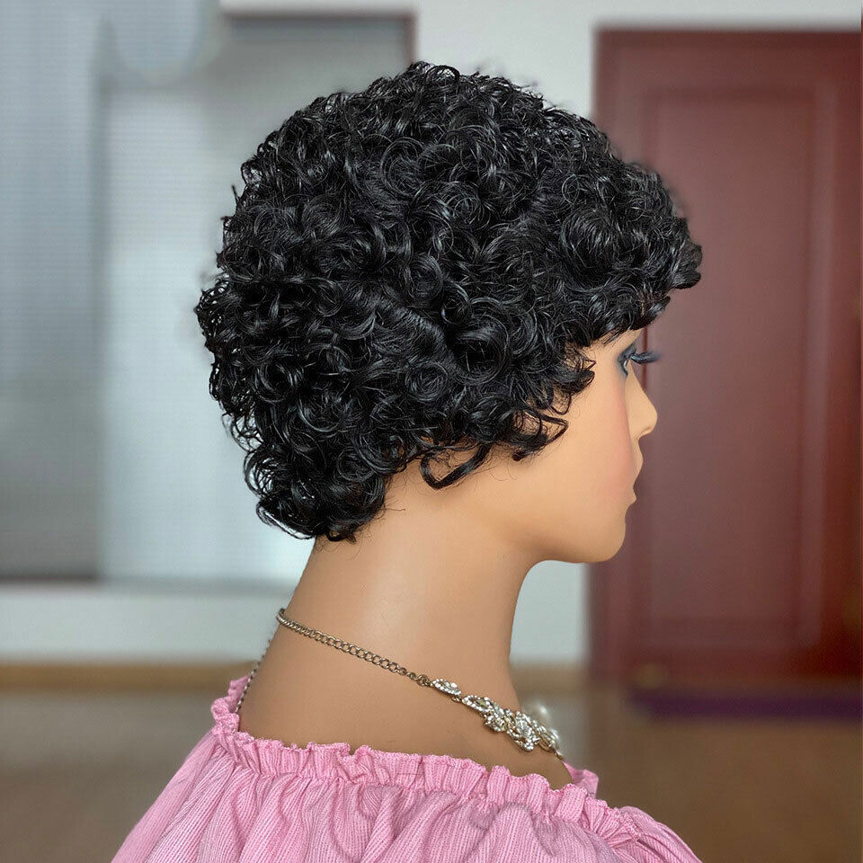 100% Human Hair Wigs Women Curly Pixie Cut Wigs Natural Daily Wear