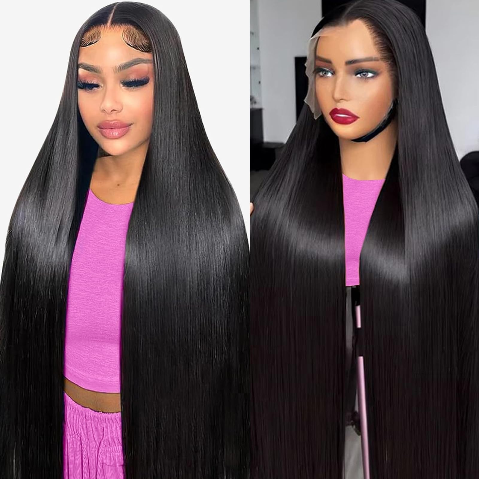 32″ 13×6 Lace Front Wig, 100% Human Hair, Pre-Plucked, Straight, HD Lace, Gluele