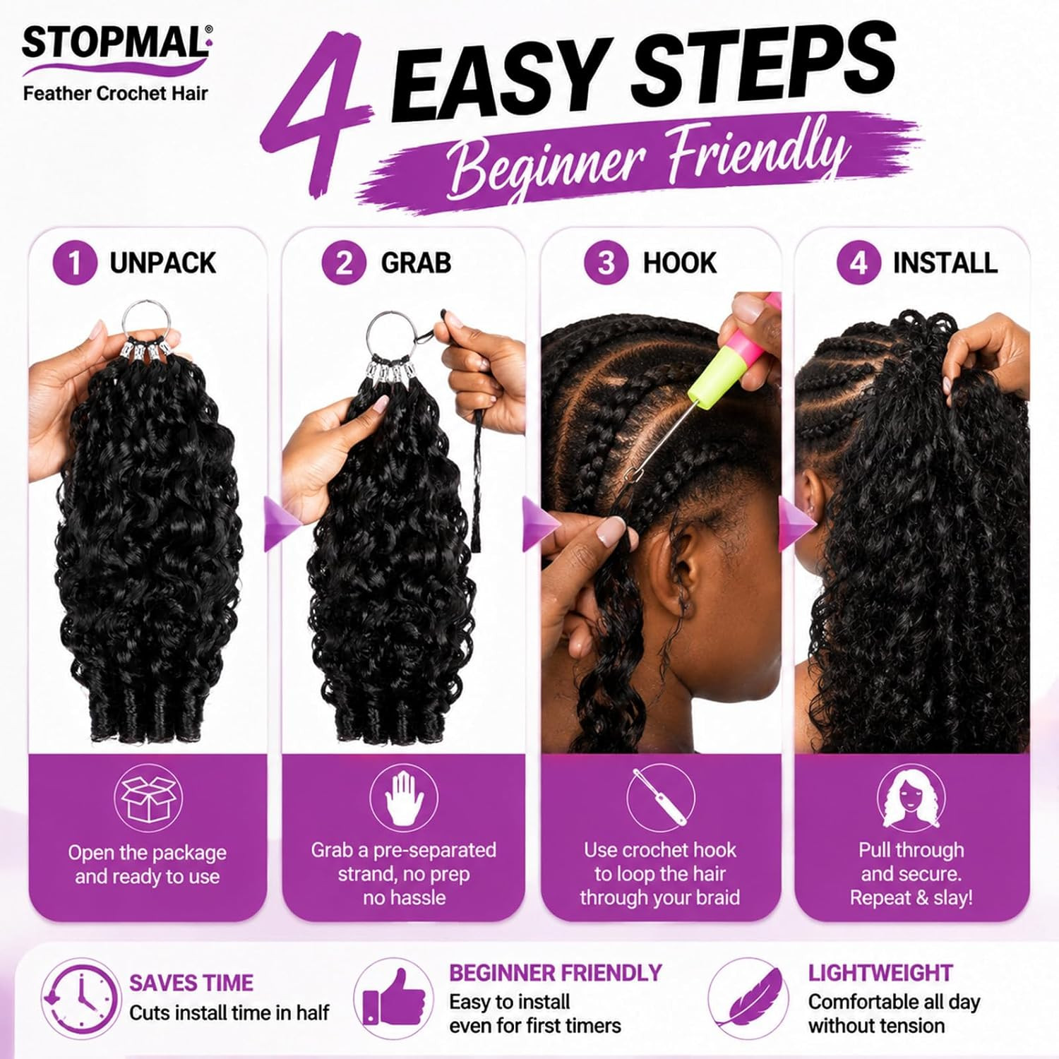 Miracle Knots Feather Crochet Hair Extensions for Black Women, 18 Inch 5 Packs 3
