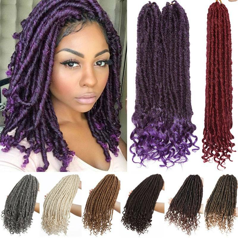 US Purple Goddess Faux Locs Crochet Braids Hair Extensions Curly Ends Dreadlocks
