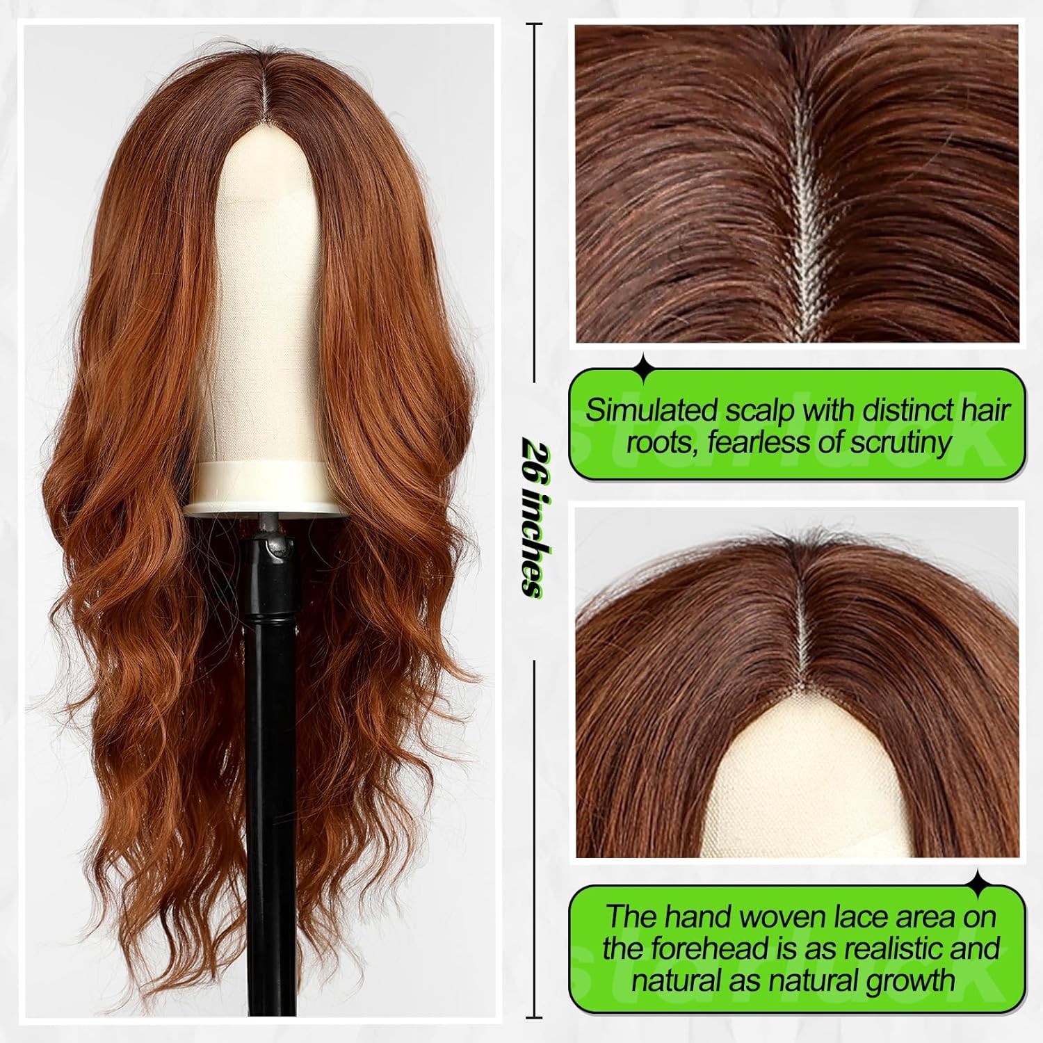 starluck Long Ombre Auburn Wavy Wig for Women 26 Inch Middle 26 Inch,