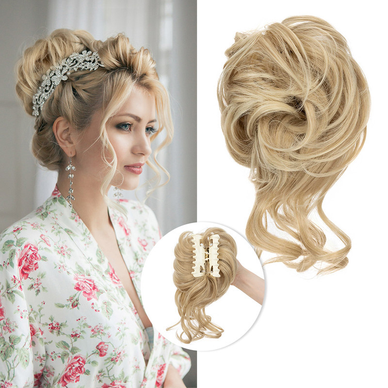 Natural Clip in Hair Extensions Messy Bun Hairpiece Scrunchie Updo Claw Ponytail