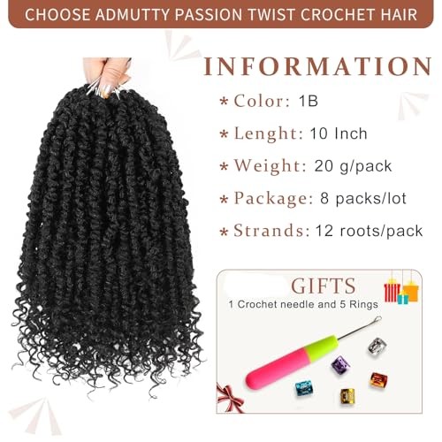 Passion Twist Crochet Hair,Passion Twist Hair 10 Inch,8 10 Inch (Pack of 8) 1B
