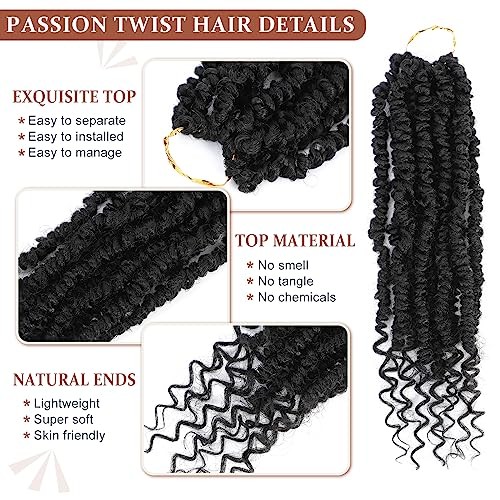Passion Twist Crochet Hair,Passion Twist Hair 10 Inch,8 10 Inch (Pack of 8) 1B