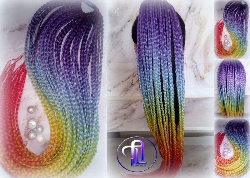 Ponytail Hair Fall Extensions Ombre Rainbow Purple Blue braids hair scrunchy