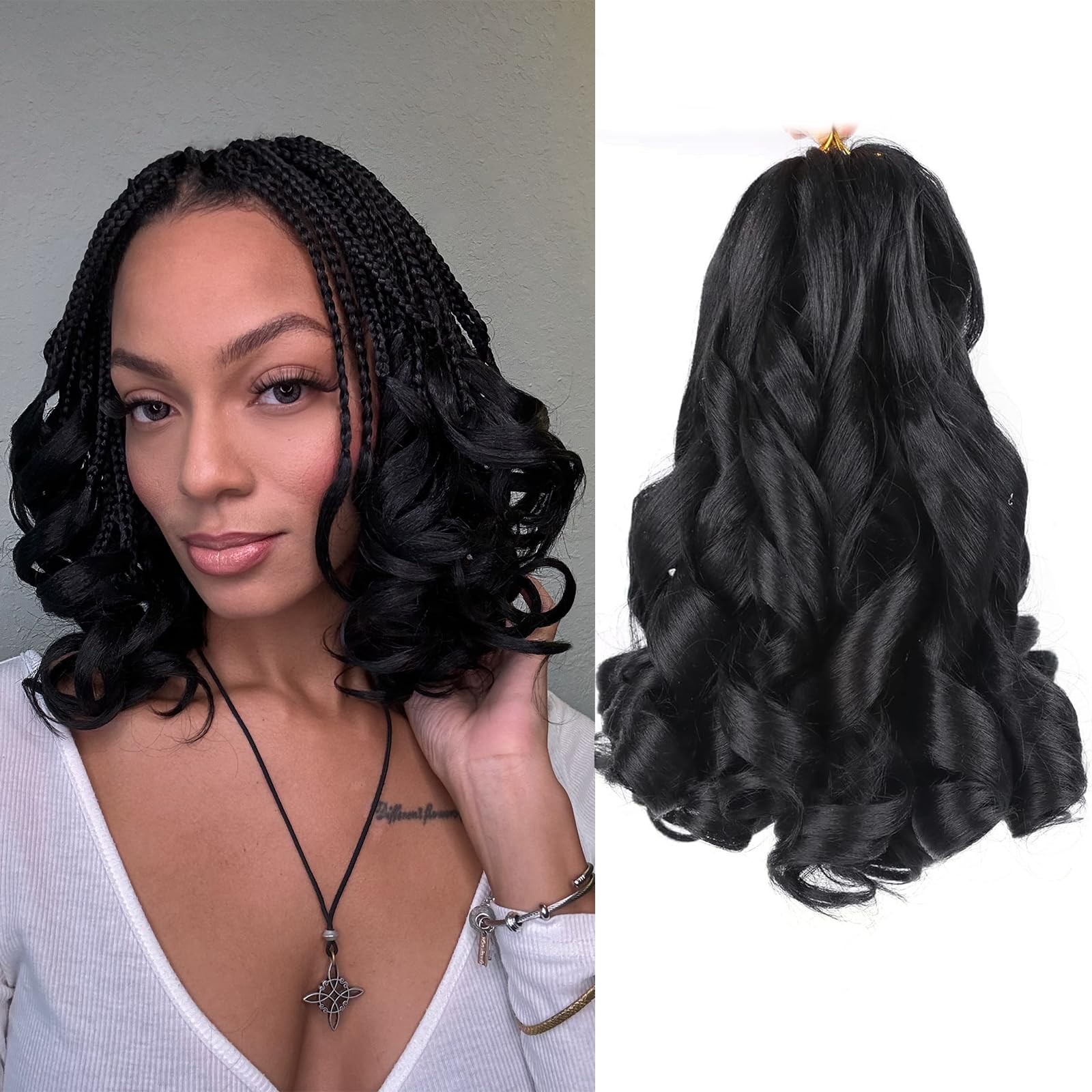 French Curl Braiding Hair 10 Inch Curly Pre Stretched 8 Packs Short Black