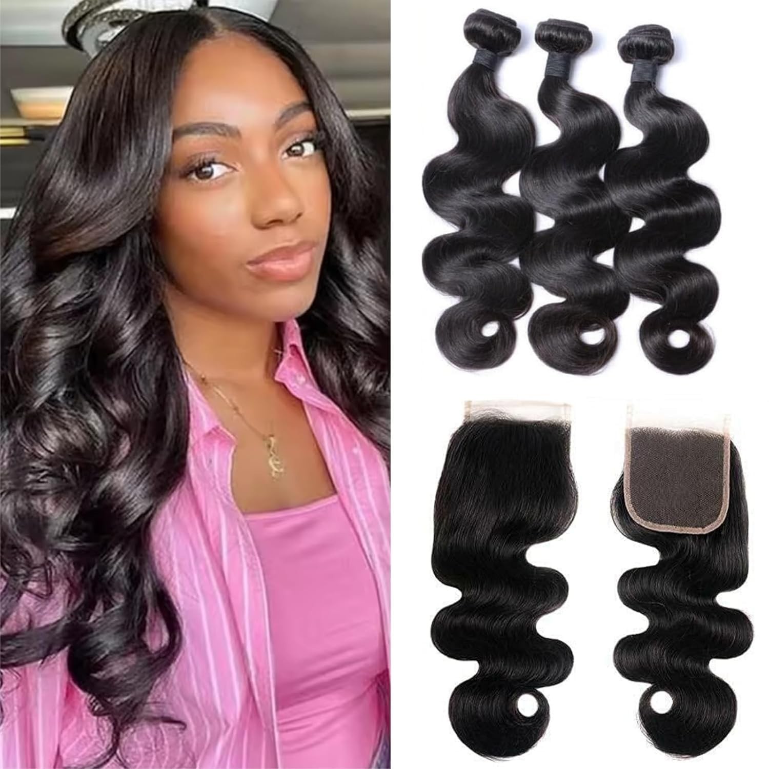 Shwair Brazilian Body Wave Virgin Lace Closure20 22 24 With18 Closure Human