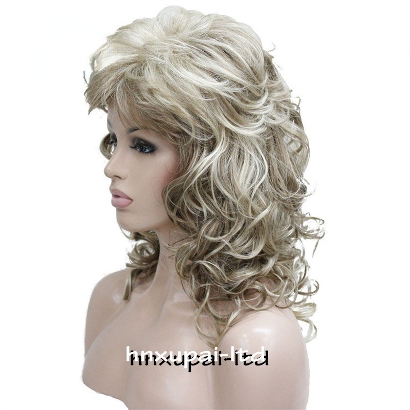 Long Layered Wavy Capless Wigs Blonde Mix Synthetic Hair Wigs 14 Inches Women