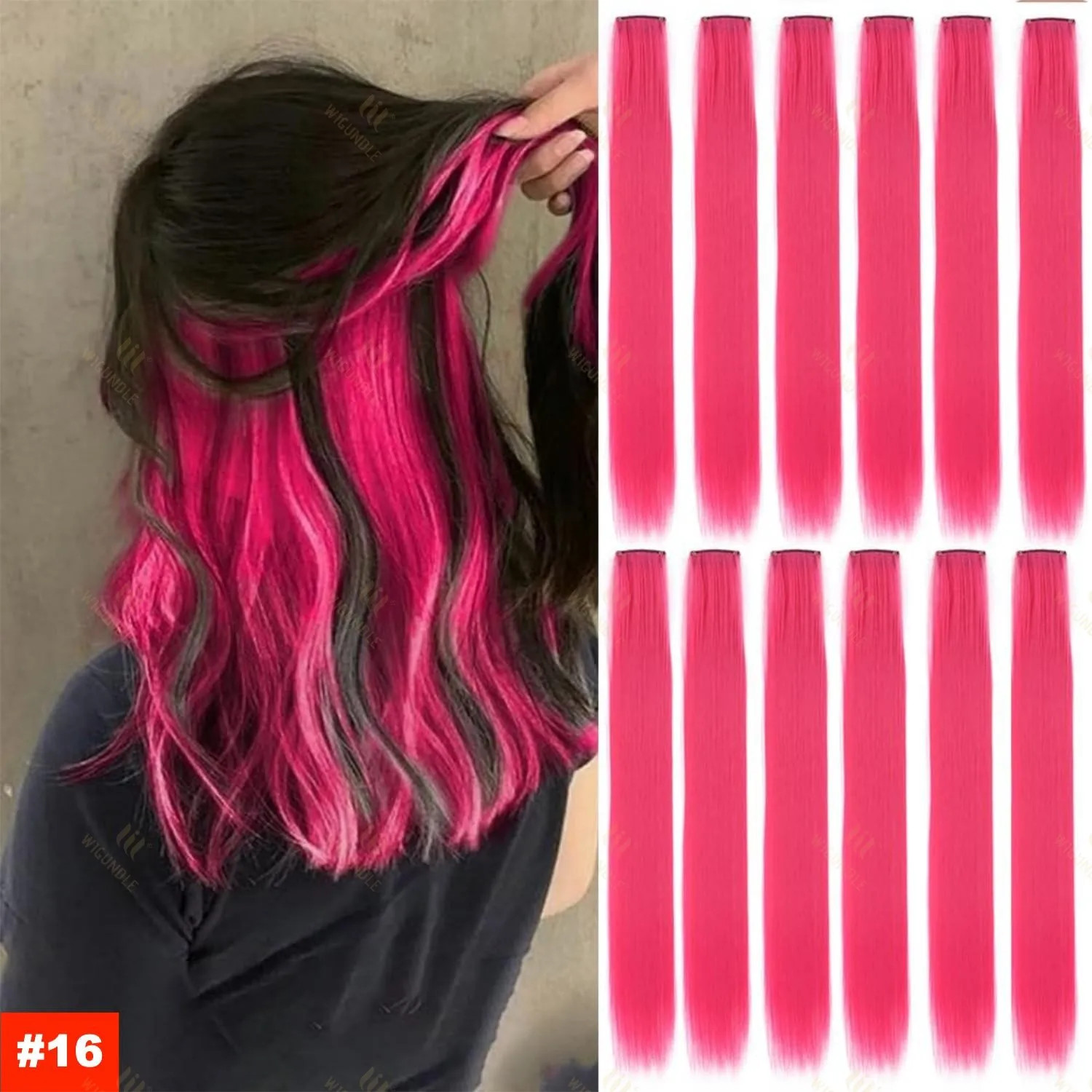 22Inch Synthetic Clip In Hair Extensions Straight Rainbow Colors High Temp