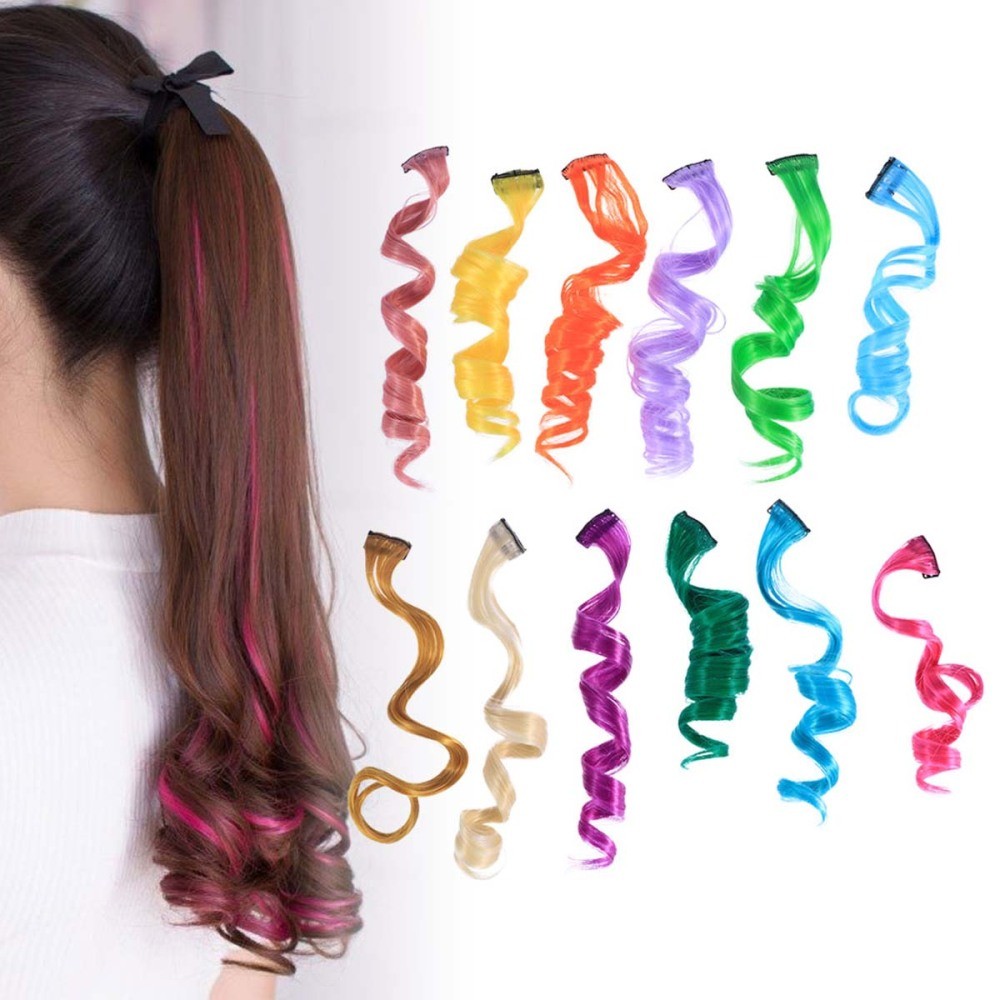 12Pcs Durable Hair Extensions Clip Colored Hair Pieces for Fashion Styling