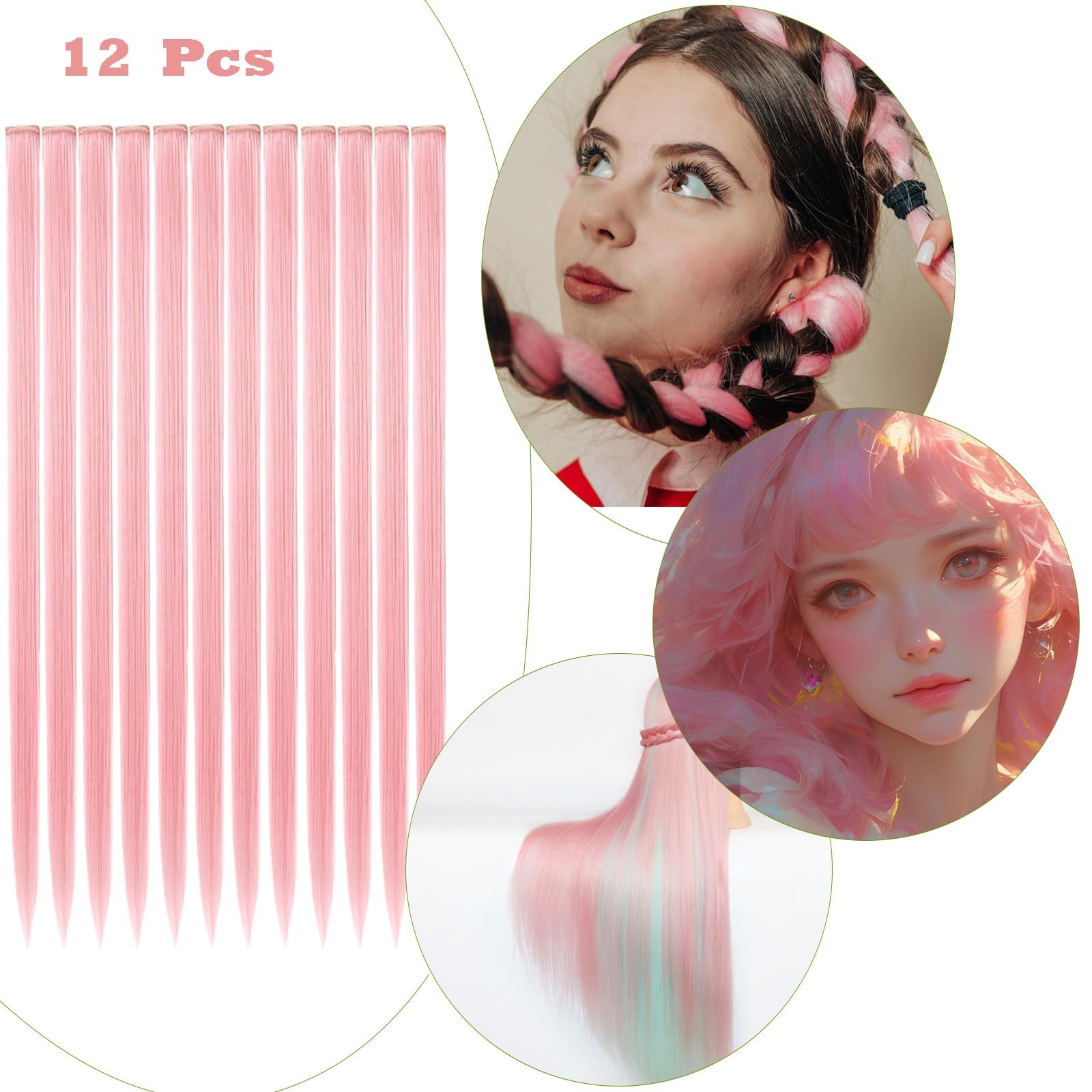 Pink Hair Extensions Clip in, 22″ Colored Highlights Hair DIY Accessories