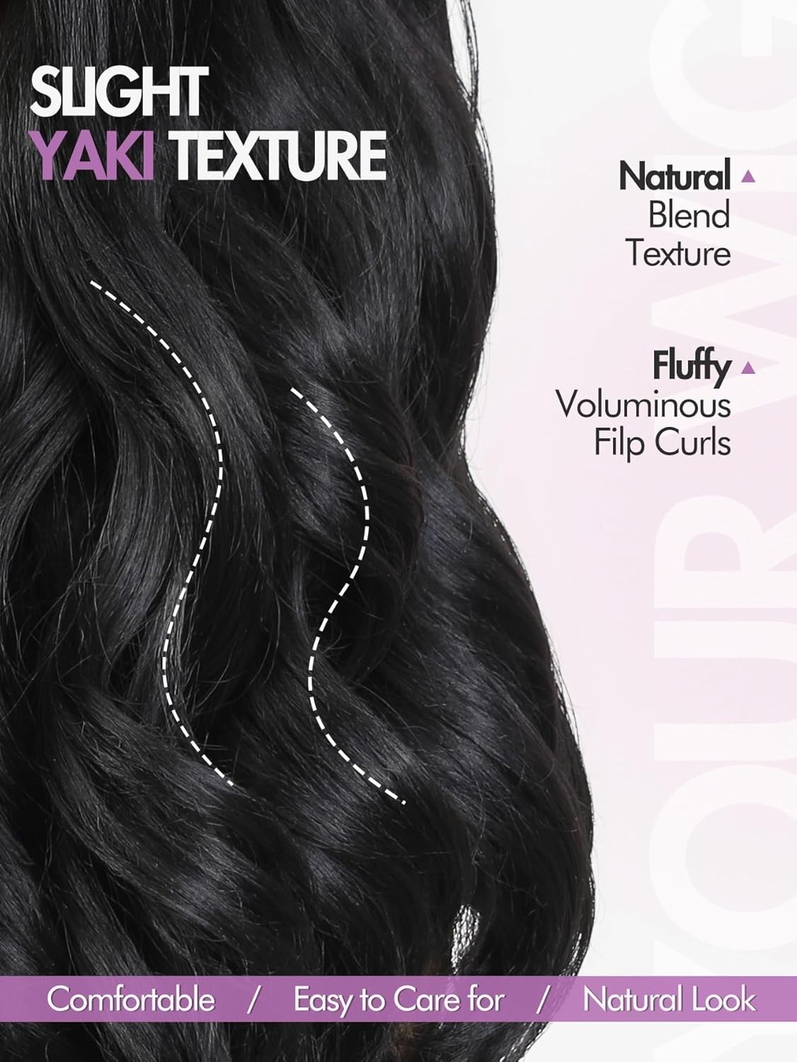 V Part Yaki Curly Wig Layered Wavy Synthetic Half Wig Glueless for Women