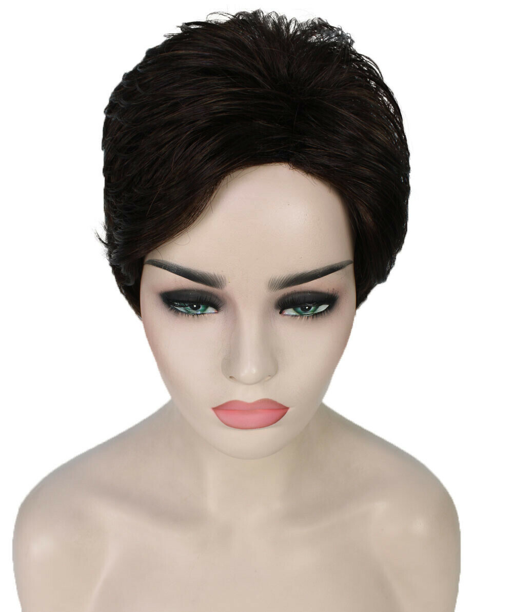 Hedy – Straight Kanekalon Synthetic Fiber Full Wig, 2.5 – 4.5 in, Dark Brown