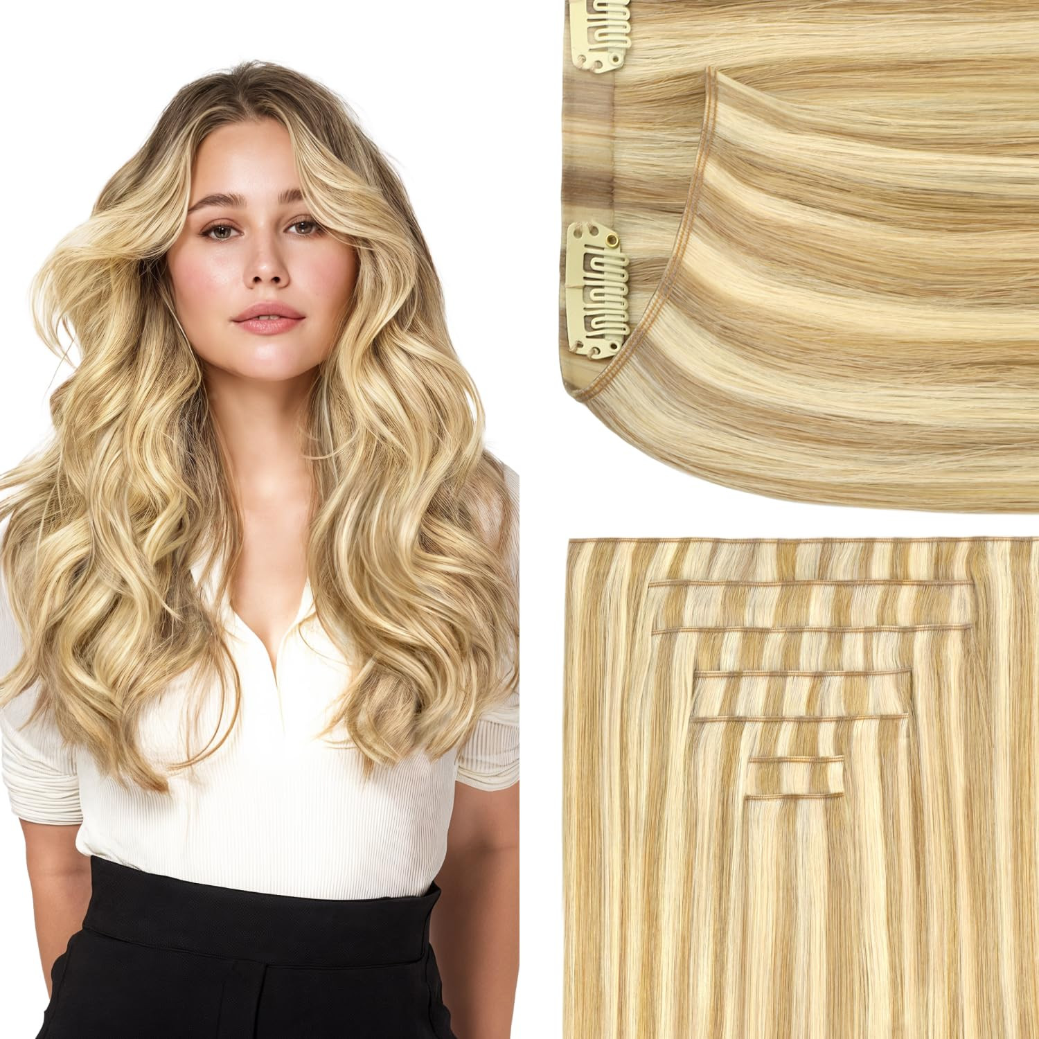 GOO GOO Genius Clip in Hair Extensions, 14inch 110g 7pcs, Seamless PU Clip in Ha