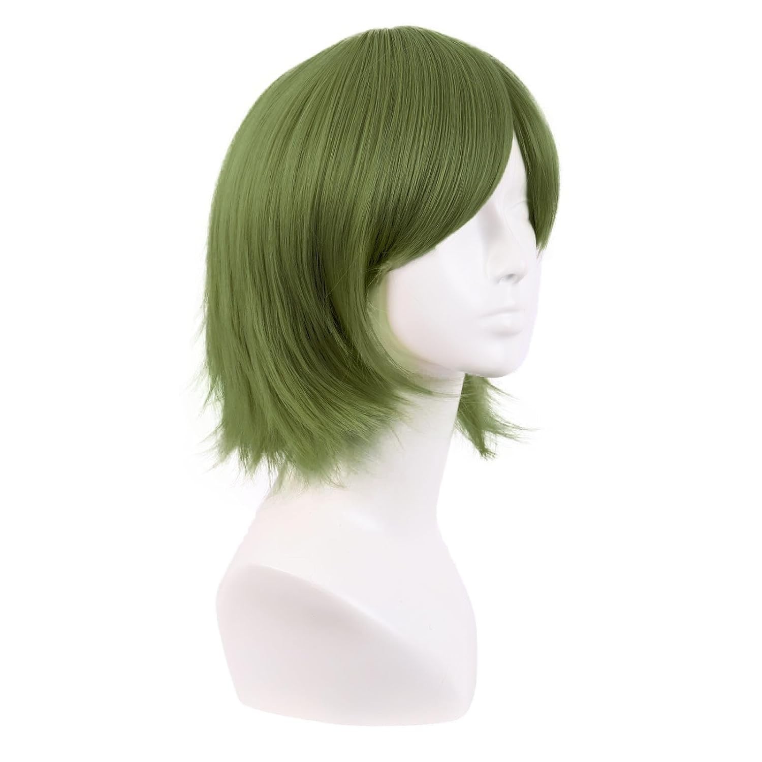 Heat Resistant 12 Inch Olive Green Short Wig with Bangs – Modern Cosplay