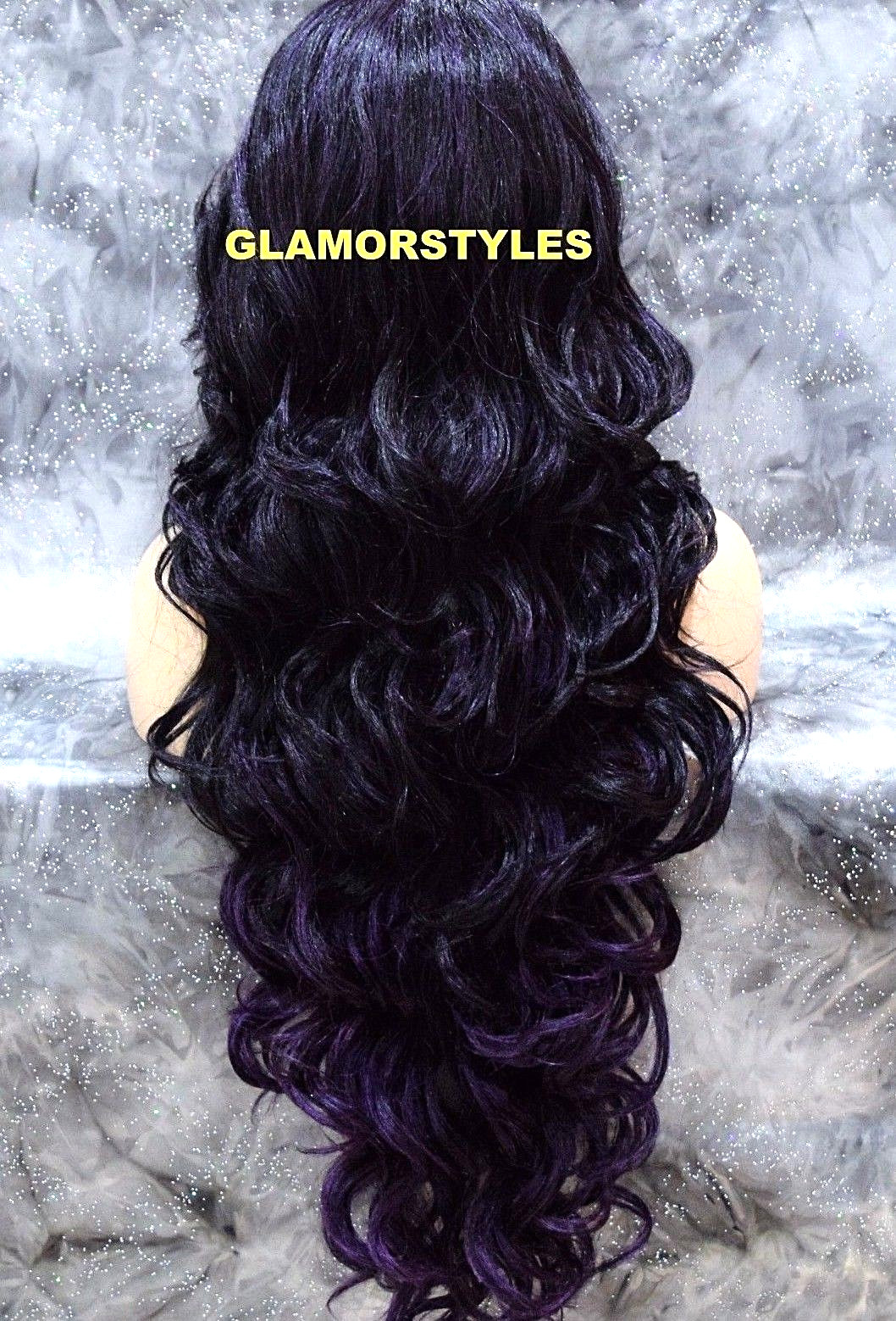 LACE FRONT FULL WIG EXTRA LONG LAYERED WAVY BLACK PURPLE MIX HEAT OK NWT