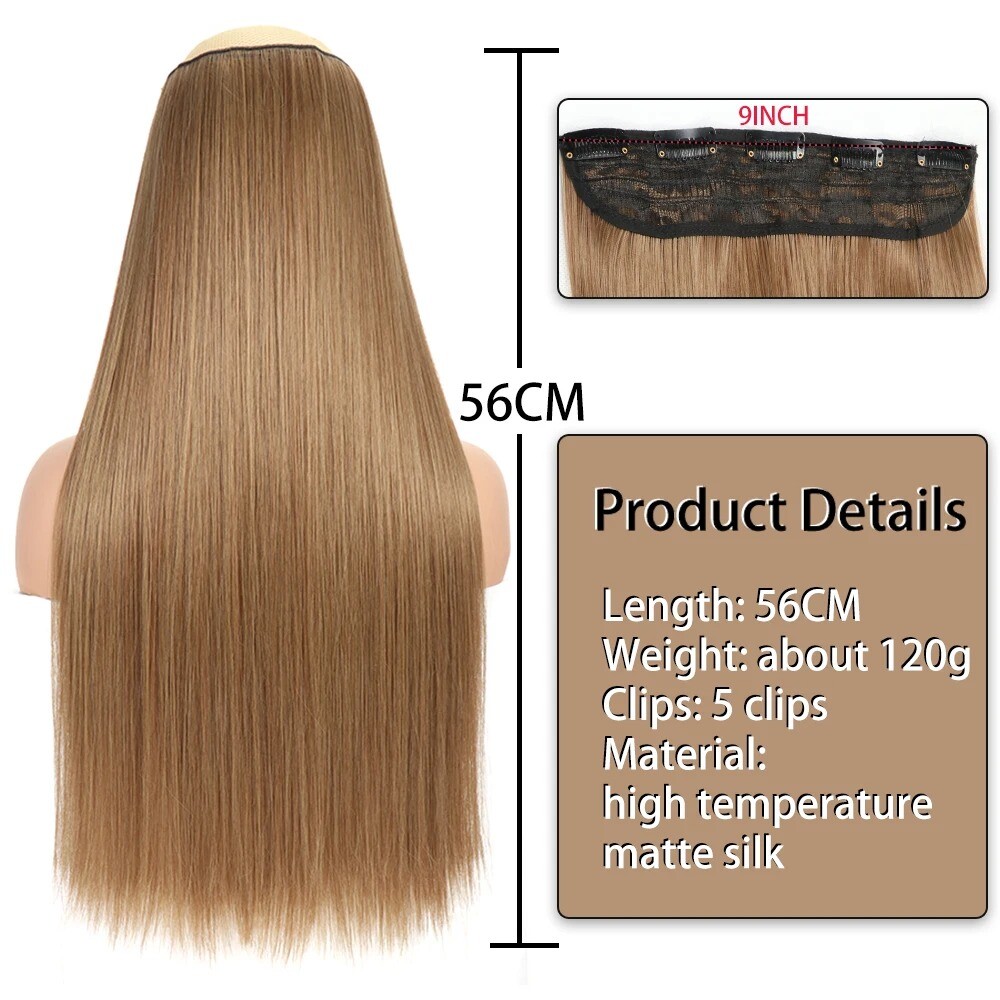 24in Synthetic Long Straight Clip In One Piece Hair Extension 5 Clips Fake Hair