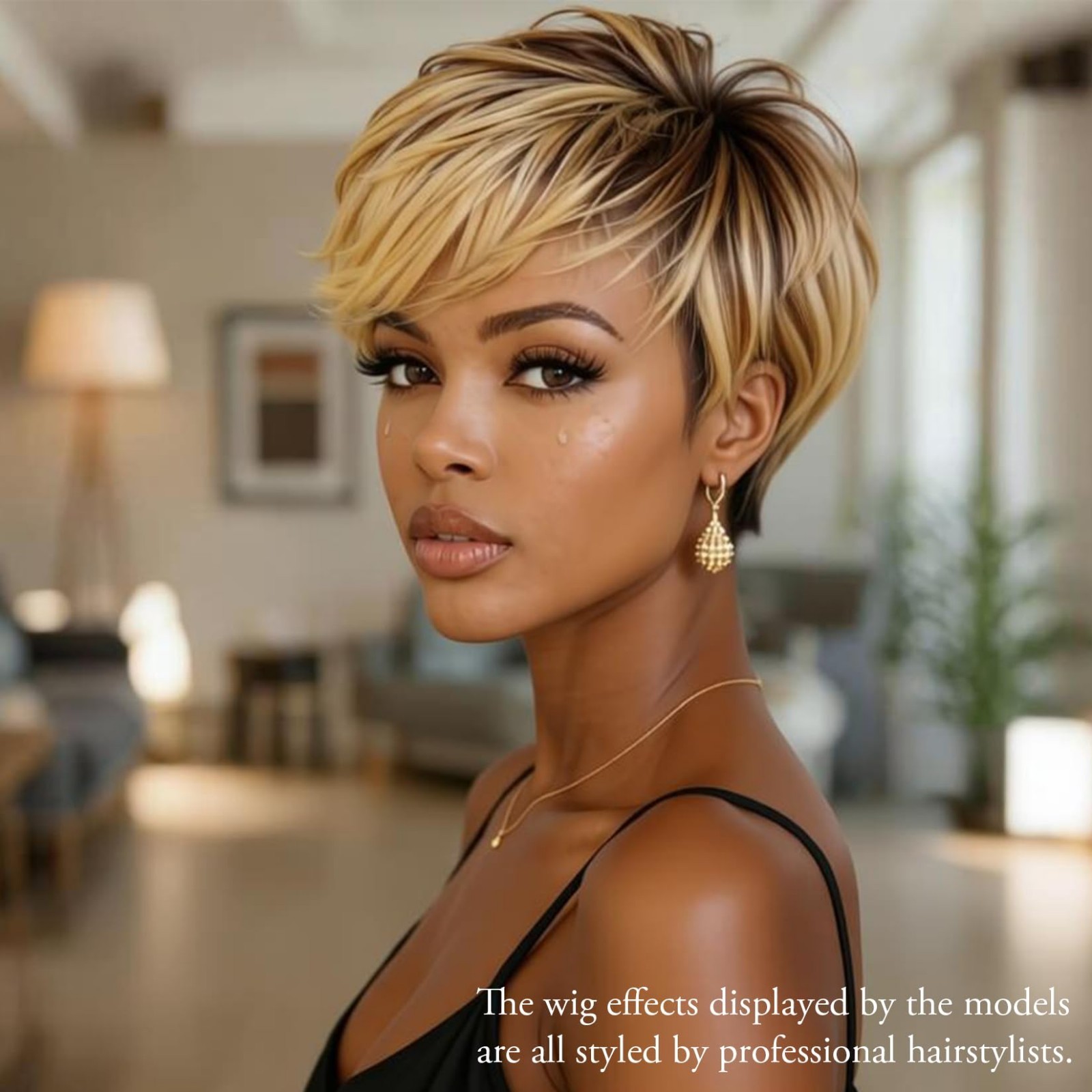 Ombre Pixie Cut Wig Human Hair Short Layered Wigs for Women, Bangs, Glueless, Ho