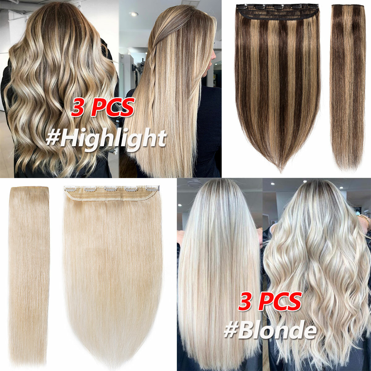One Piece 110G Thick Real Hair Extensions Clip In Human Hair Weft 3/4 Full Head