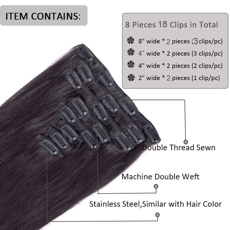 SALE 100% Real Remy Hair Clip In Human Hair Extensions 8PCS Full Head Ombre Long