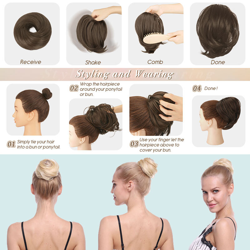 Women Girls Donut Hair Scrunchie Natural Easy Bun Hairpiece Messy Updo Extension