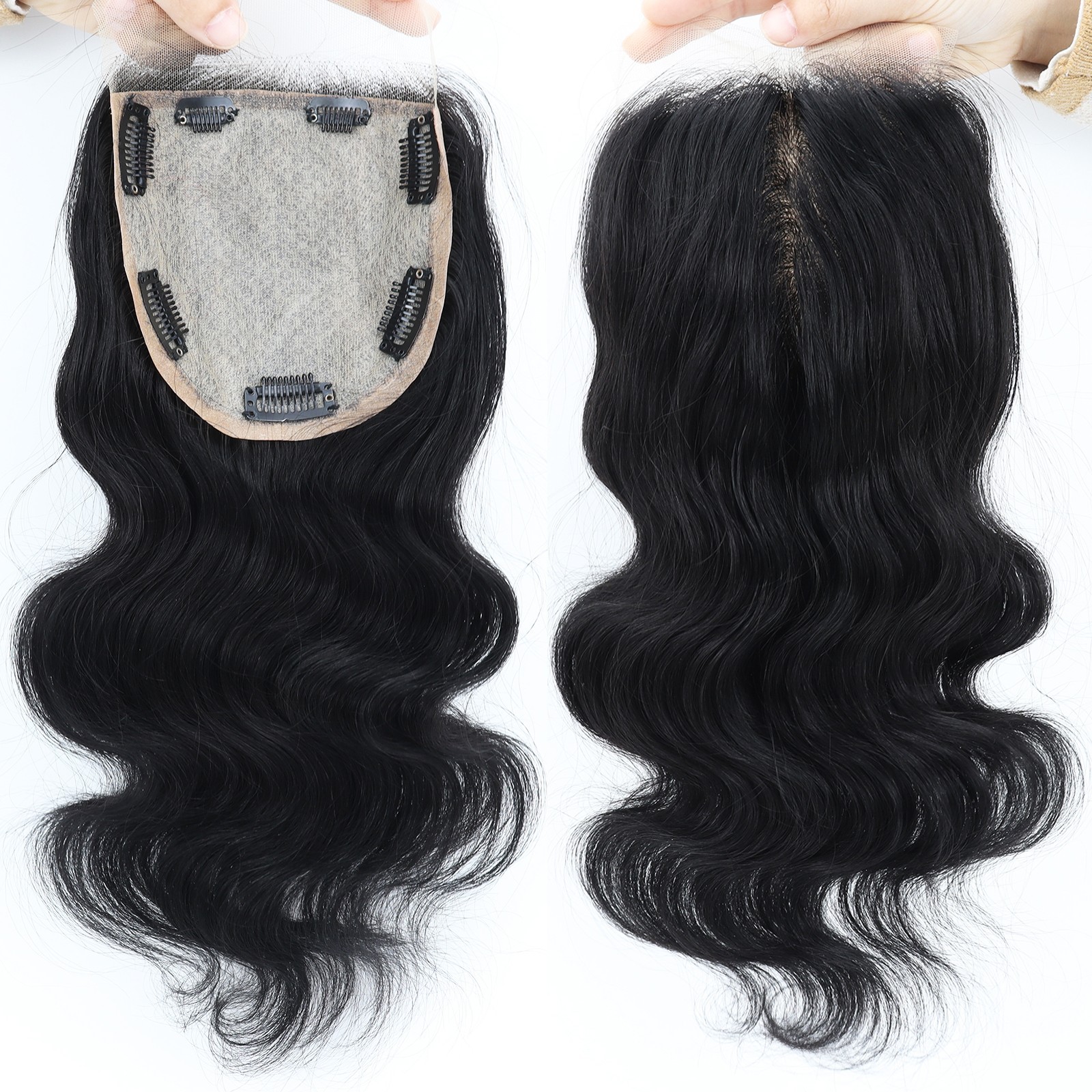 12x13cm Real Human Hair Silk Base Topper Lace Front Black Wave add hair volume