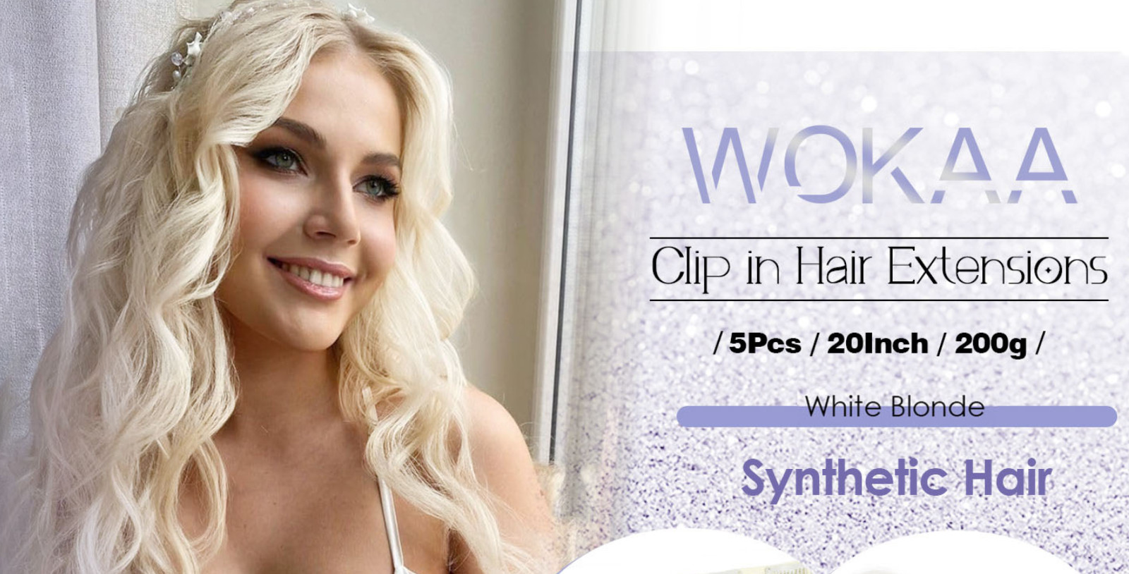Platinum Blonde Synthetic Clip in Hair Extensions 5Pcs 20 Inches Long Wavy Hair
