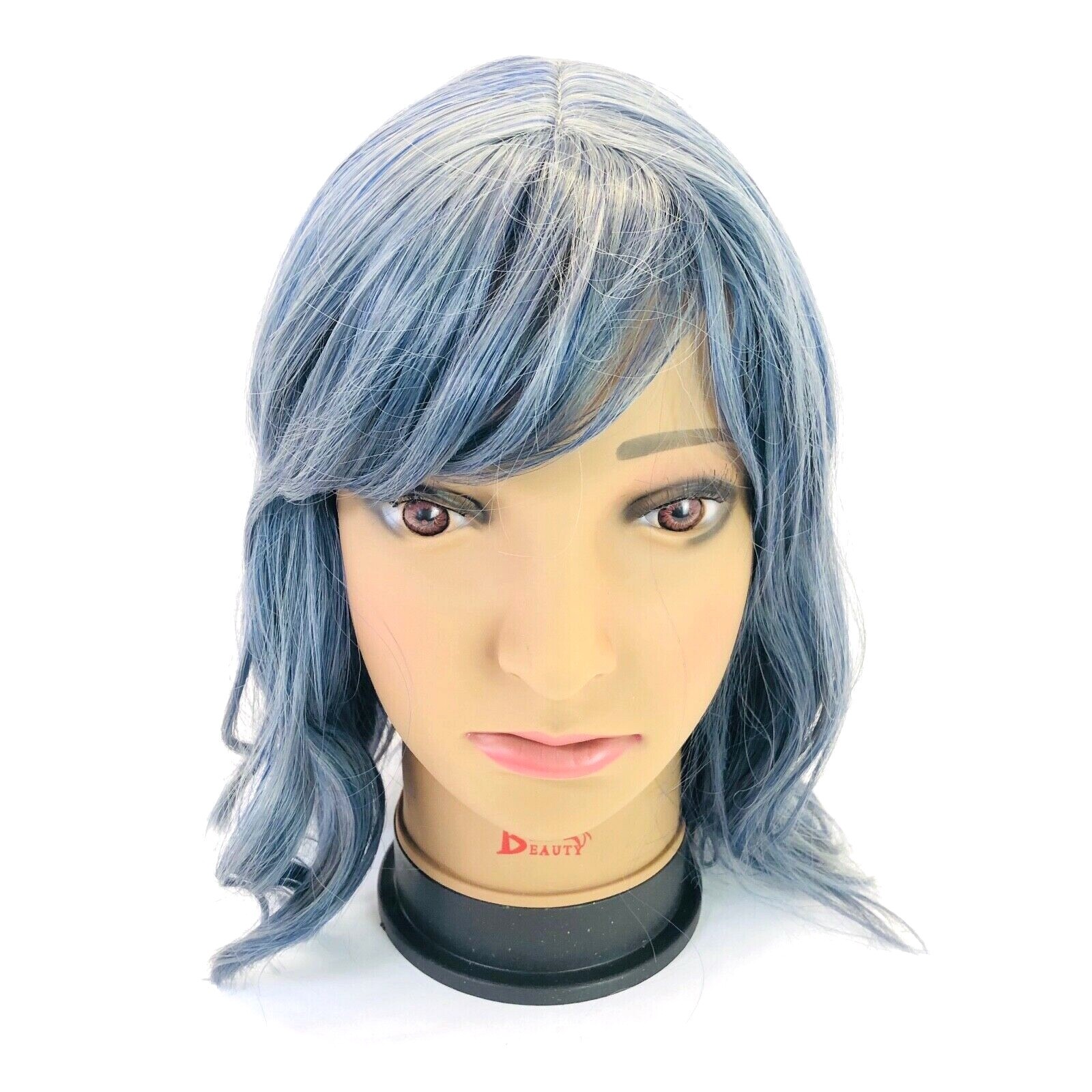 Short Bob Wig With Air Bangs Shoulder Length Blue/Gray plus Bonus – 14 Inch