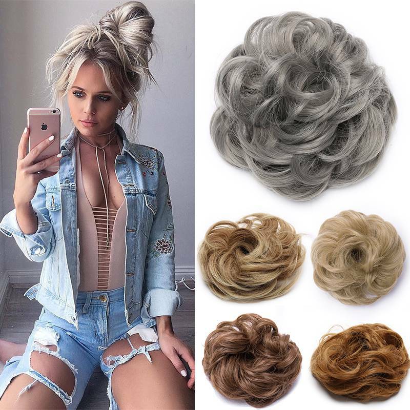 THICK Curly Messy Bun Hair Piece Scrunchie Natural Hair Updo Extension As Human