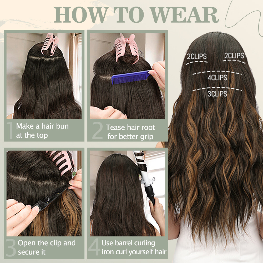 US Long Real Thick CLIP IN HAIR EXTENTIONS FULL HEAD 4 Pieces As Human Hair Wavy
