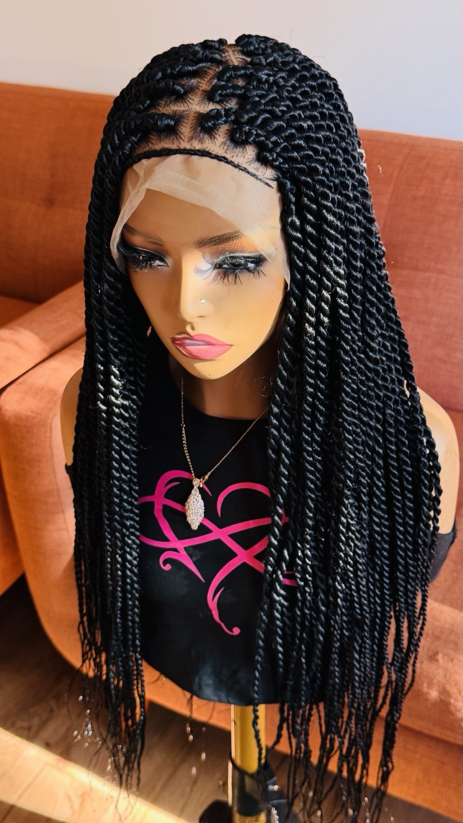 Braided Wig. Knotless Twist Braids. Full Lace with Baby Hair. Black