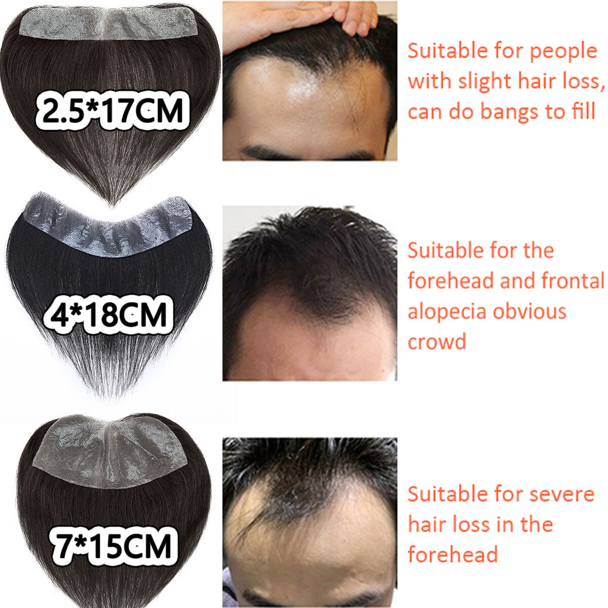 Front Toupet Mens Toupee Human Hair Replacement System PU Base Poly Hairpiece US