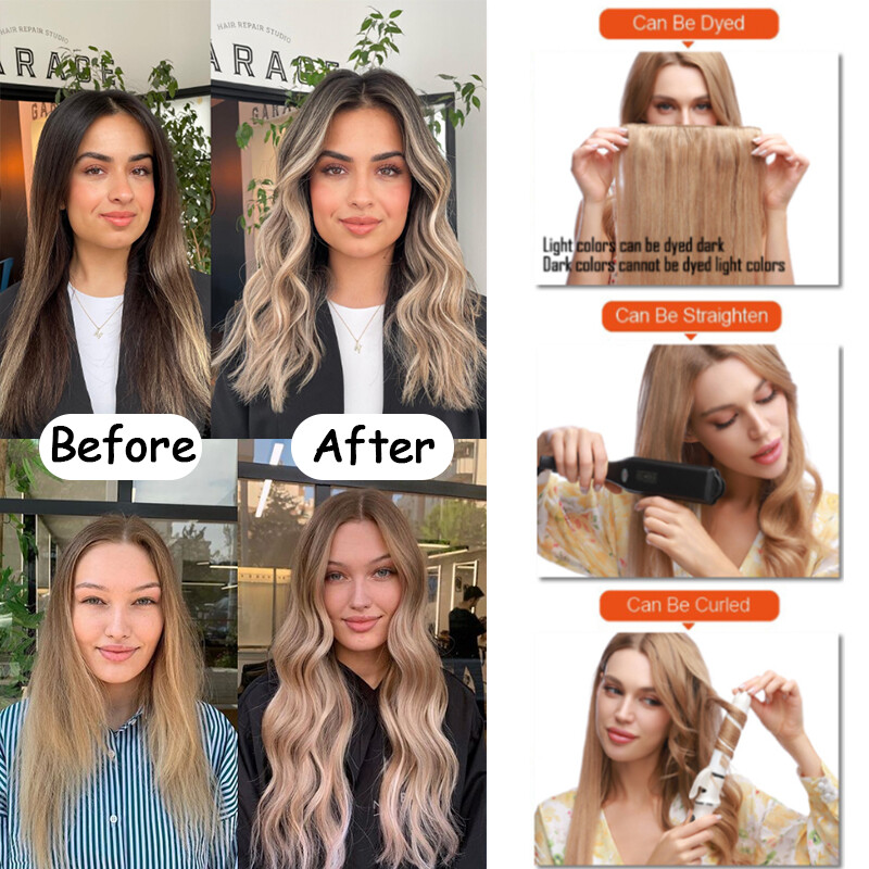 8A Clip In 100% Remy Human Hair Extensions Full Head Balayage Long Medium Hair