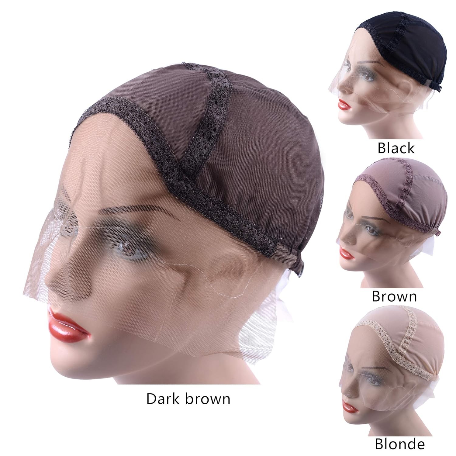 YANTAISIYU Lace Front Wig Cap for Making Wigs with Adjustable M, Dark Brown