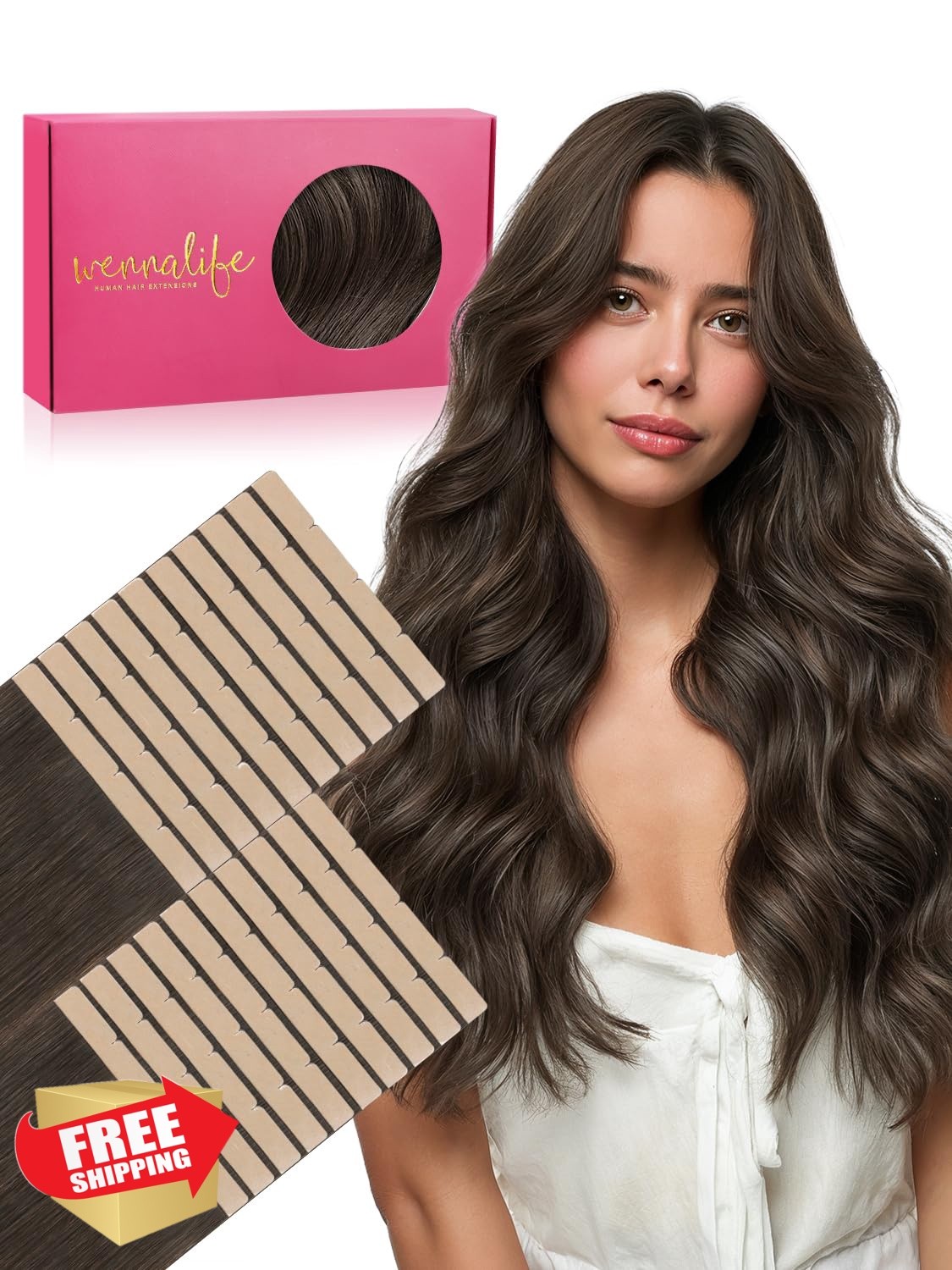 Wennalife Tape Hair Extensions 16″ 100g #1C Dark Brown
