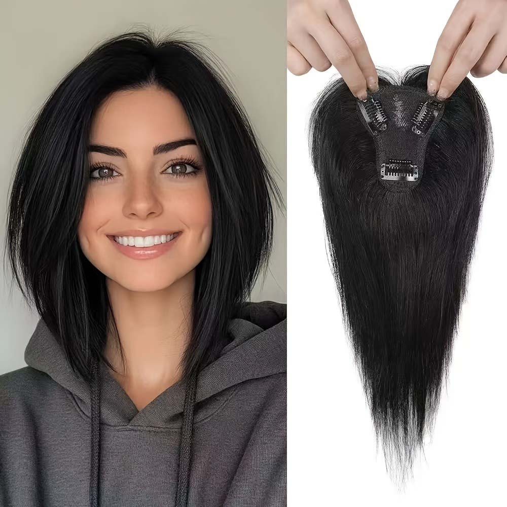 Soft Breathable Human Hair Topper with Bangs for Thinning Hair & Gray Coverage